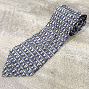 Barbara Blank New York Necktie‎ Geometric Blue Brown Yellow Silk Handmade